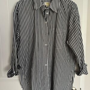Anthropologie , black and white striped long sleeve button-down blouse